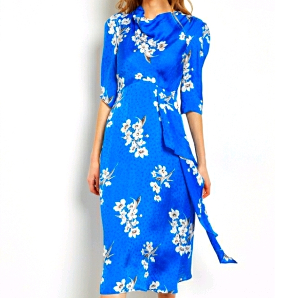 Topshop Women’s Blue Floral Print Midi Dress - Picture 2 of 9
